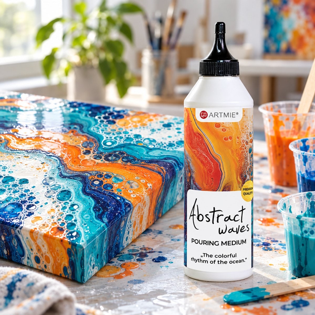 Pouring médium ARTMIE Abstract waves 500 ml a hotový obraz s efektem buněk