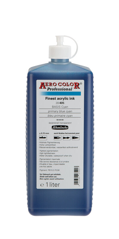 Akrylový inkoust Schmincke AERO COLOR Professional 1 l – 405 Primární modrá azurová