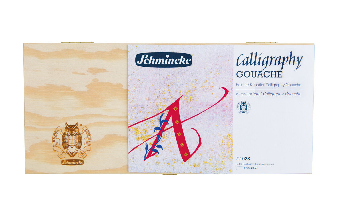 Dřevěný set kvašových barev Schmincke Calligraphy Gouache, 12 x 20 ml