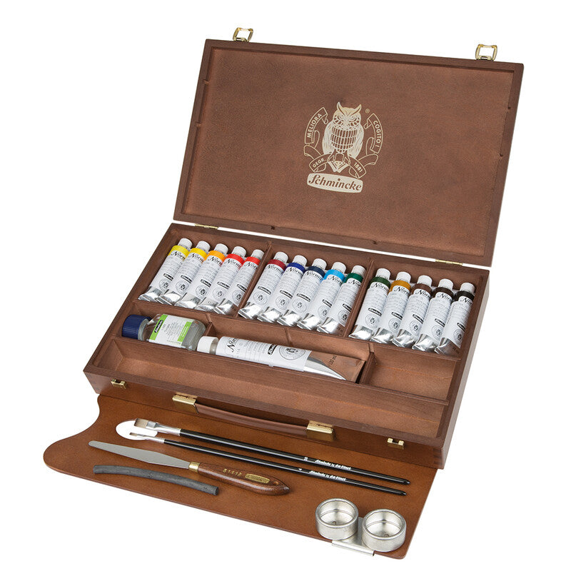 Dřevěný box Schmincke NORMA Professional, 15 x 35 ml + bílá 120 ml