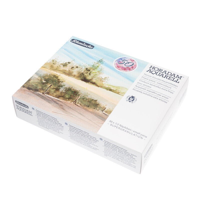 Dřevěný set akvarelových barev Schmincke HORADAM Super Granulation – 50 x 1/2 pánvička