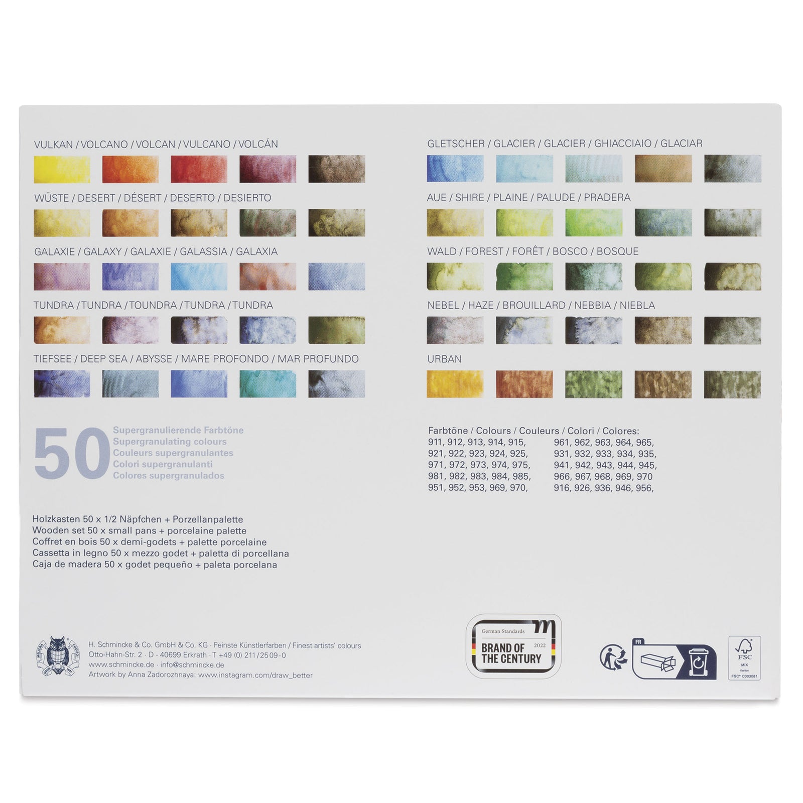 Dřevěný set akvarelových barev Schmincke HORADAM Super Granulation – 50 x 1/2 pánvička