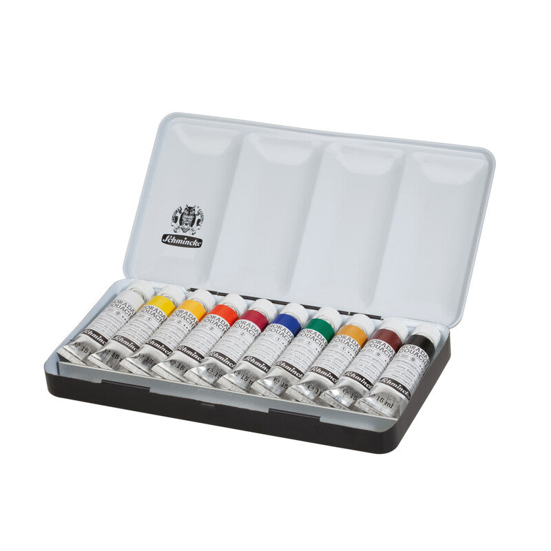 Kvašové barvy Schmincke HORADAM v kovové sadě, 10 x 15 ml