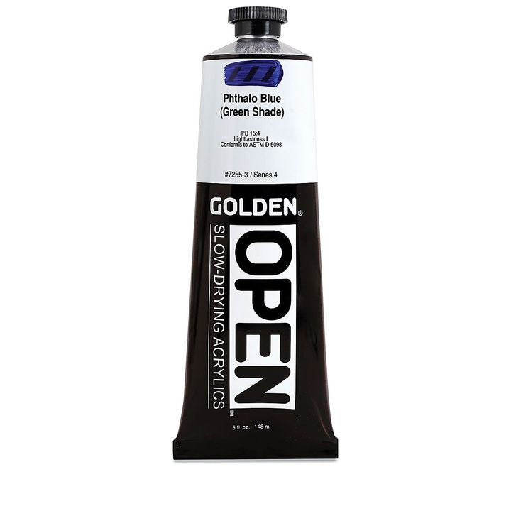 GOLDEN OPEN Pomalu schnoucí akrylová barva 148 ml – 7255 ftalocyaninová modř (zelený odstín)