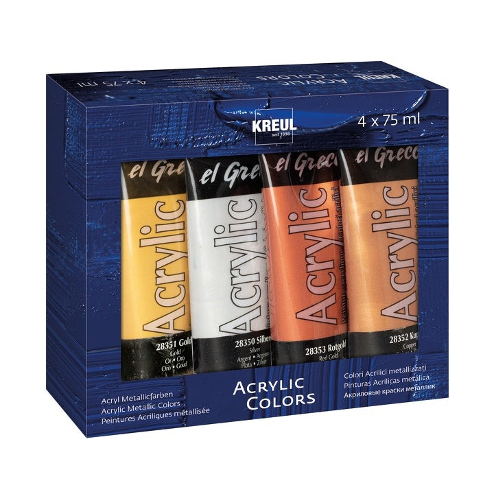 Metalické akrylové barvy El Greco - Kreul / sada 4 x 75 ml