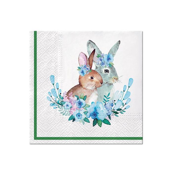Decoupage ubrousky - Bunnies with Wreaths  - 1ks