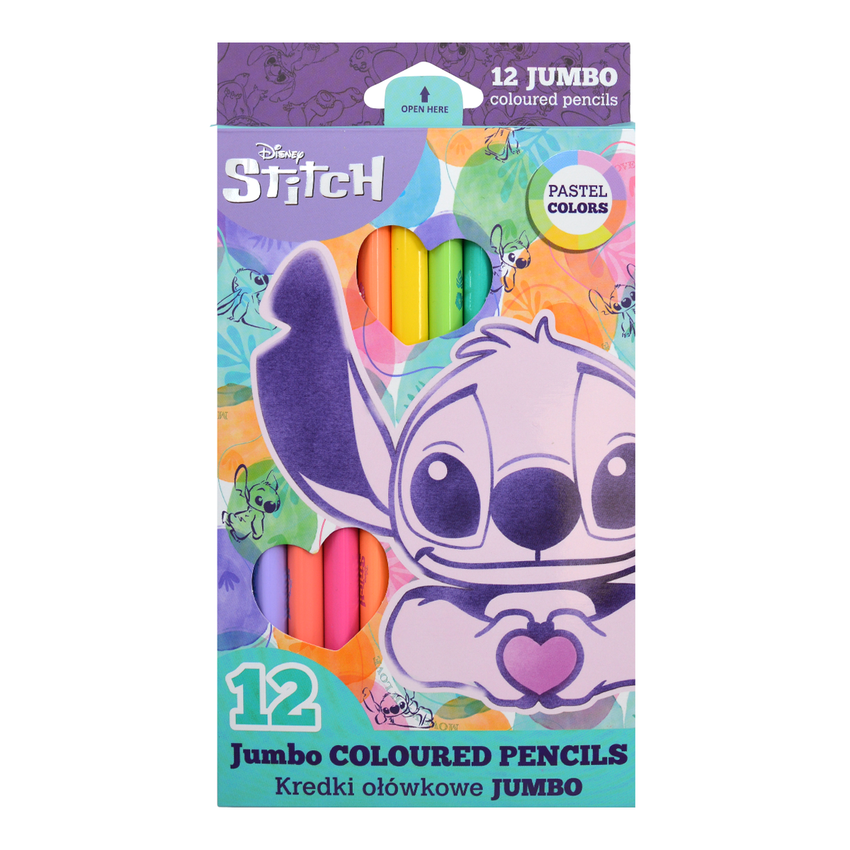 Trojhranné pastelky Colorino JUMBO Stitch Pastel, 12 pastelových barev