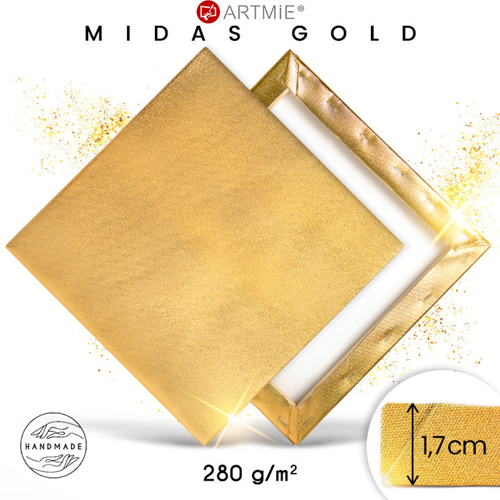 Zlaté malířské plátno MIDAS na blindrámu — bavlna 280 g/m² s metalickým zlatým pigmentem