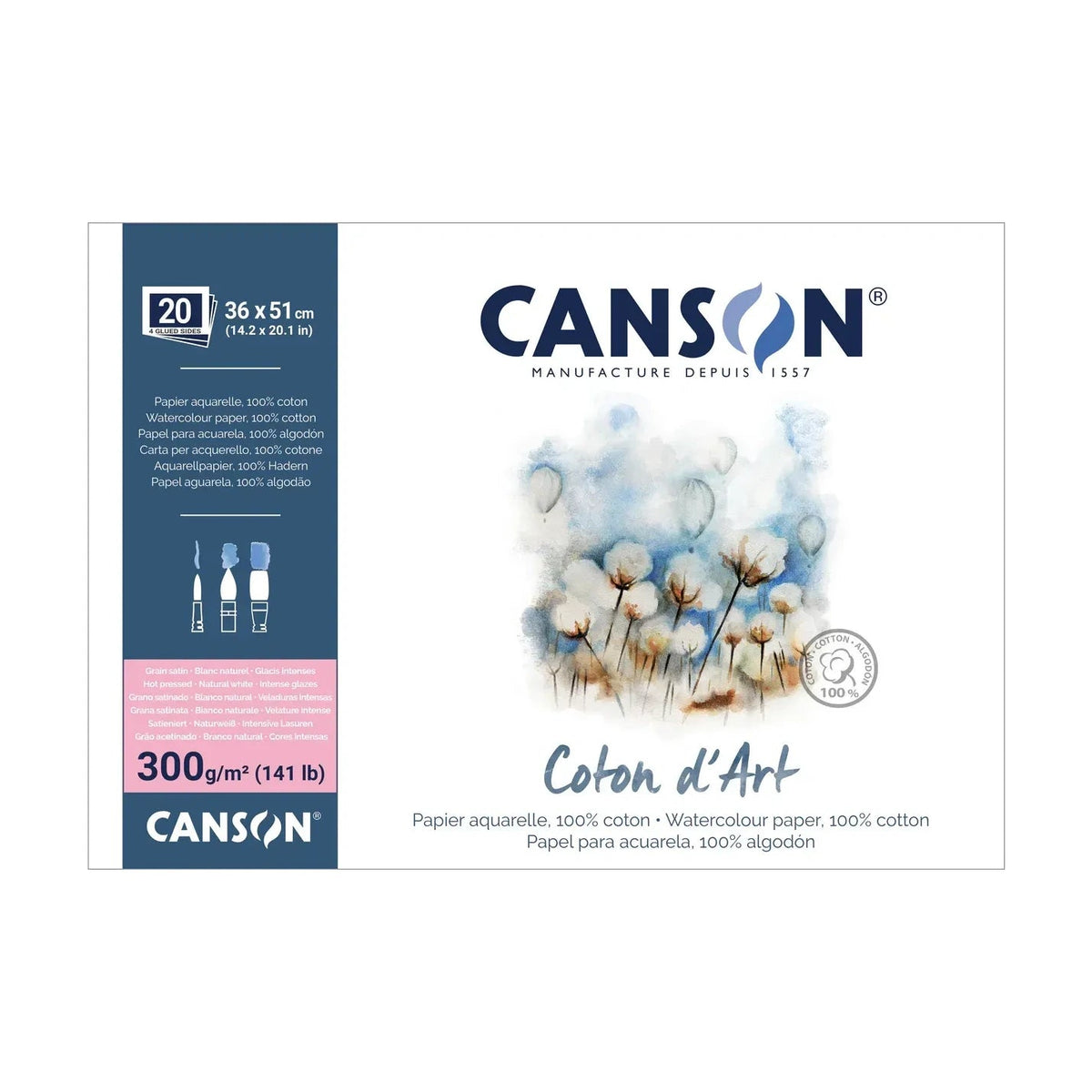 Akvarelový blok CANSON Coton d'Art HP 300 g/m² 36 x 51 cm - 20 listů