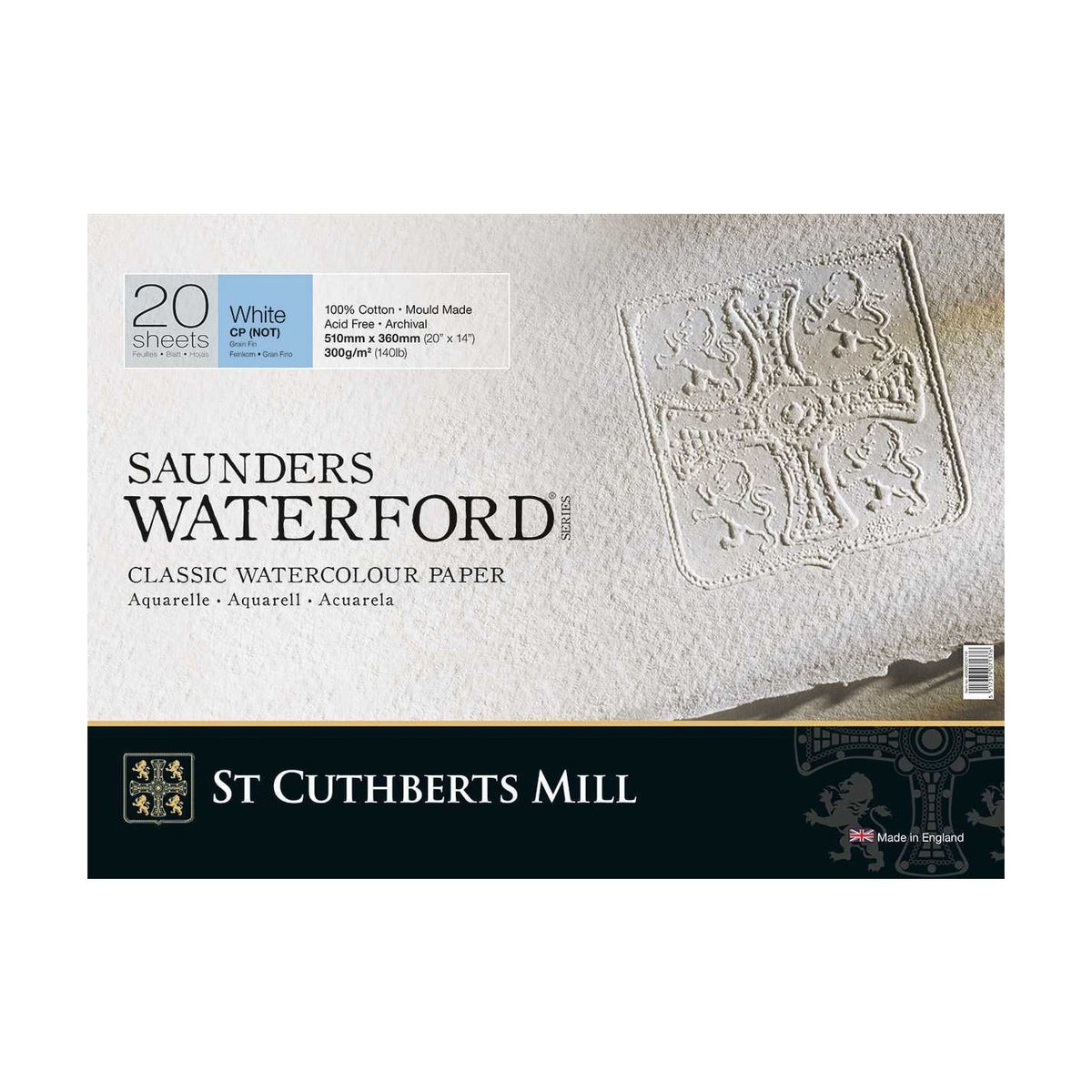 Akvarelový blok CANSON St Cuthberts Saunders Waterford CP bílý 300 g/m² 20 listů – 26 – 51 cm