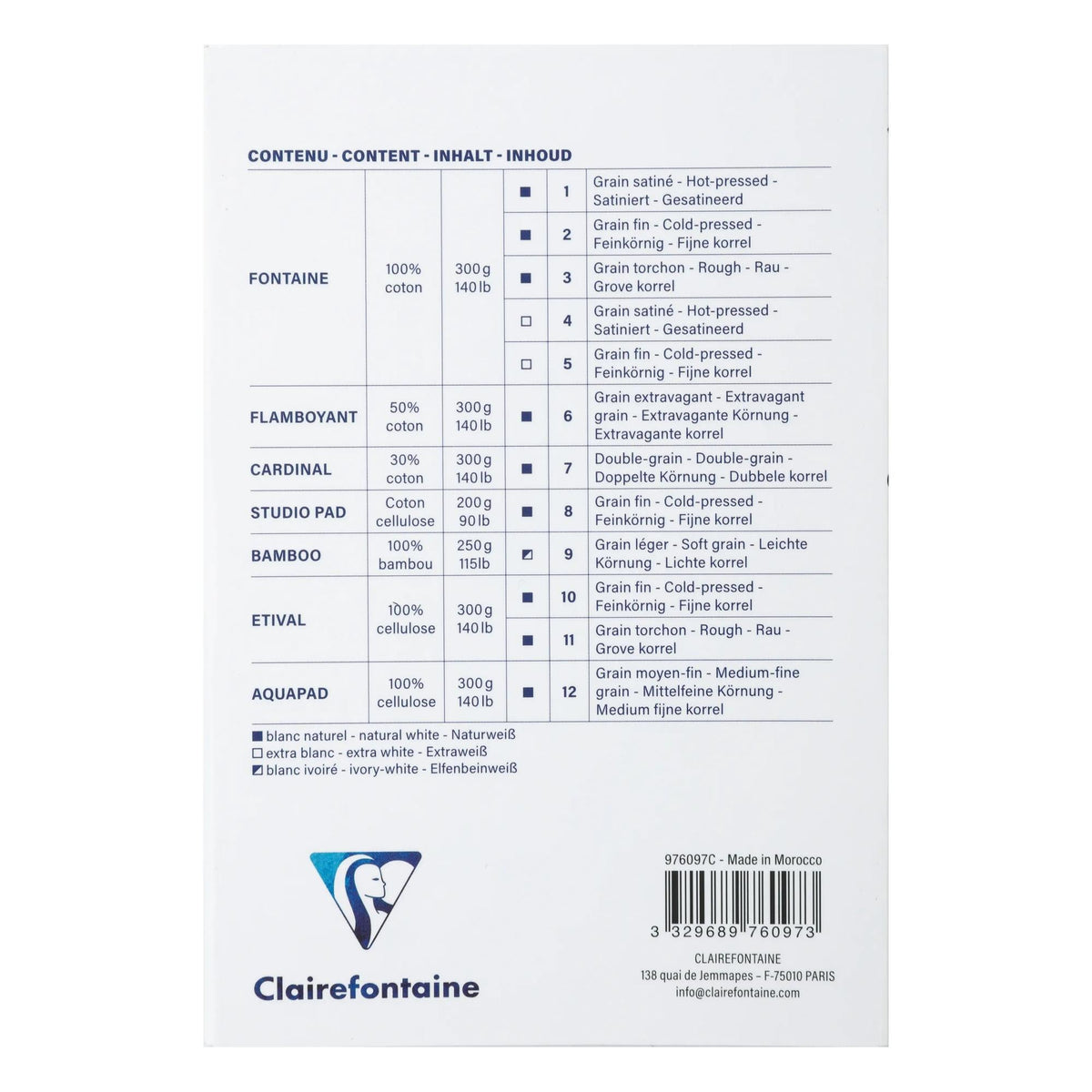 Akvarelový blok Clairefontaine Aqua Essentials 200 až 300 g/m² 10 – 24 cm - 12 listů