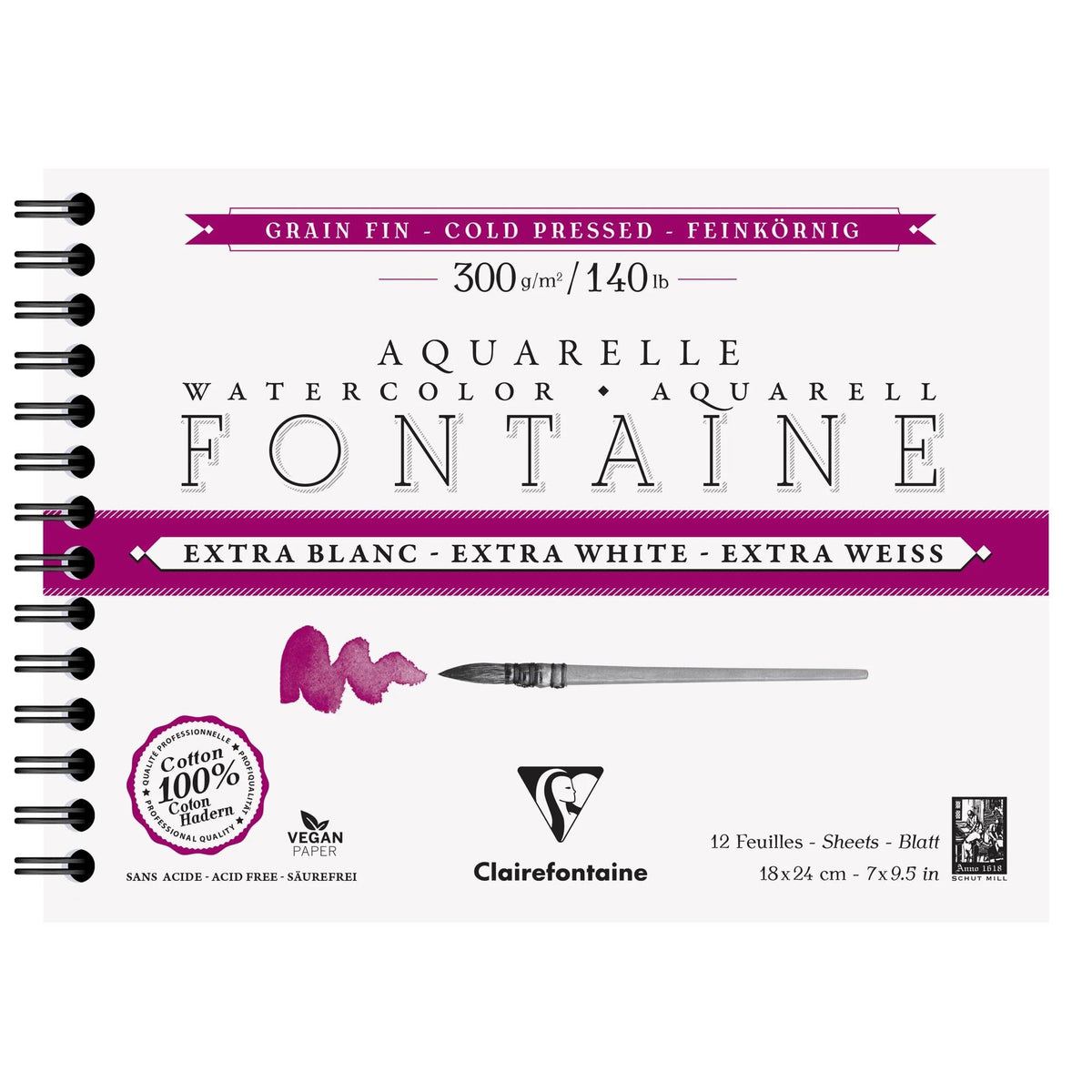 Akvarelový blok Clairefontaine Fontaine CP extra bílý 300 g 18 x 24 cm - 12 listů