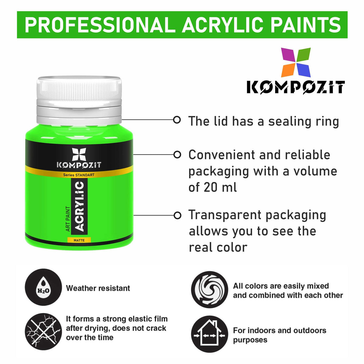 Sada akrylových barev Kompozit STANDART Fluorescent 6 x 20 ml