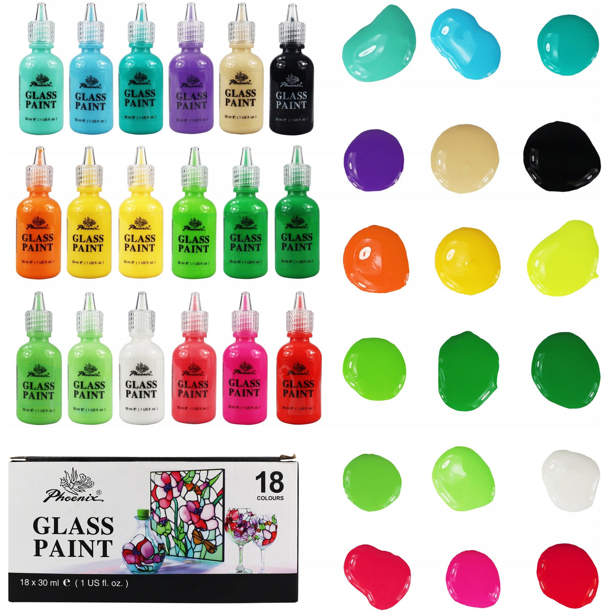 Barvy na sklo Phoenix - 18 x 30 ml