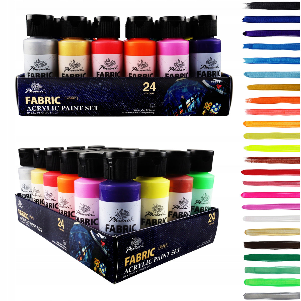 Barvy na textil Phoenix, sada 12–24 x 59 ml