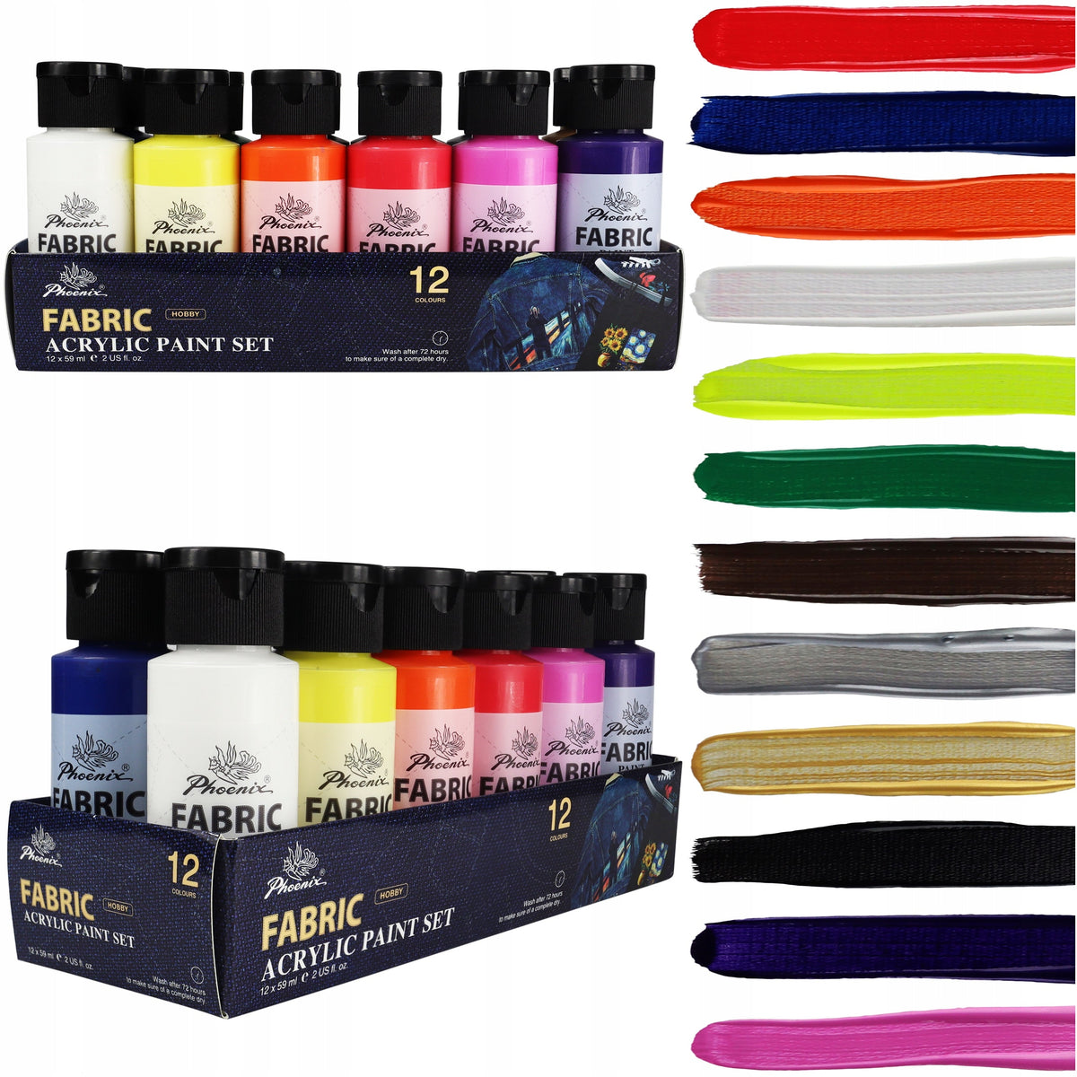 Barvy na textil Phoenix, sada 12–24 x 59 ml