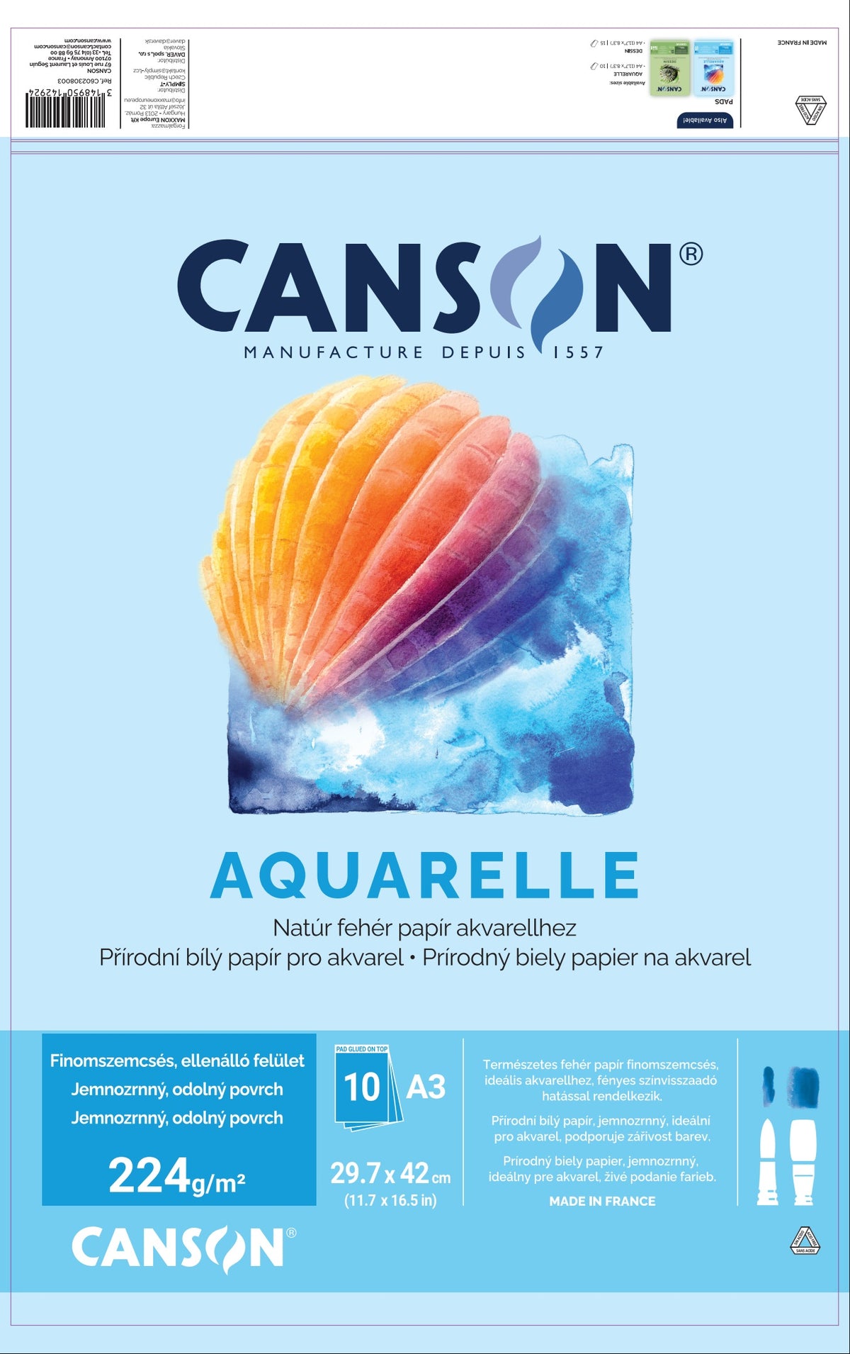 Canson akvarelový blok CP 224 g/m² A3 - 10 listů, lepený
