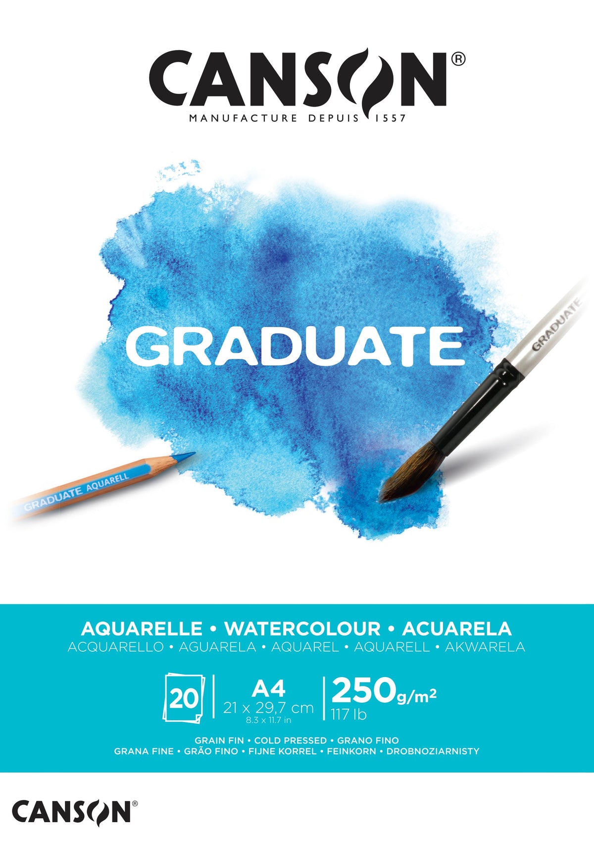 CANSON Graduate akvarelový blok CP 250 g - 20 listů, A4, lepený