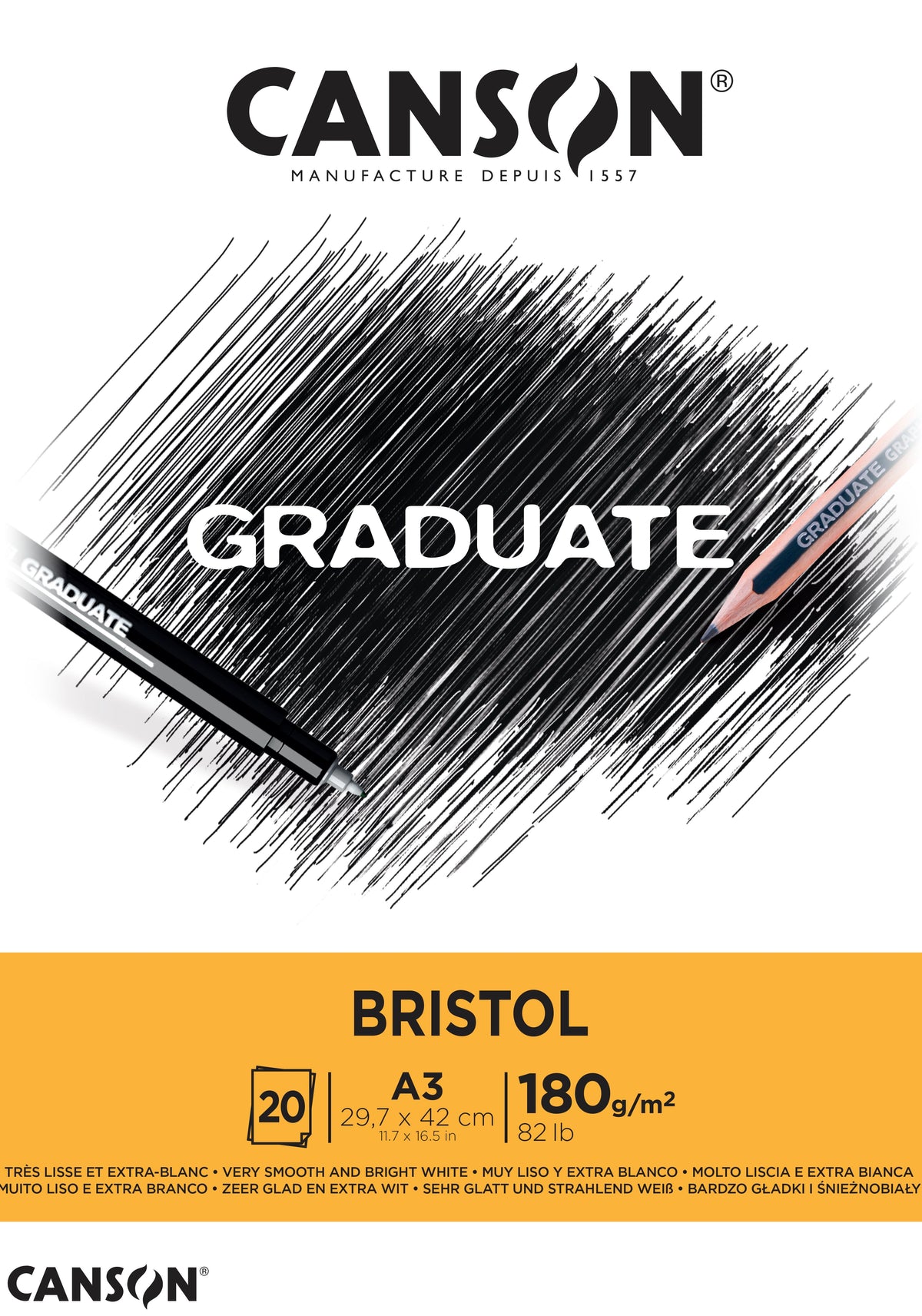 CANSON Graduate Bristol kreslicí blok 180 g/m² - 20 listů, A3, lepený