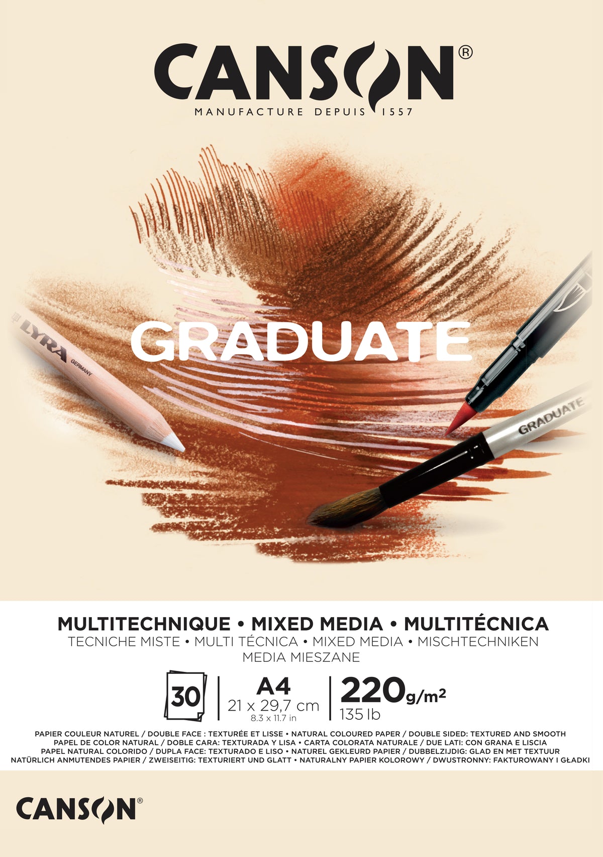Canson Graduate Mix Media blok Natural 220 g 30 listů A4 lepený