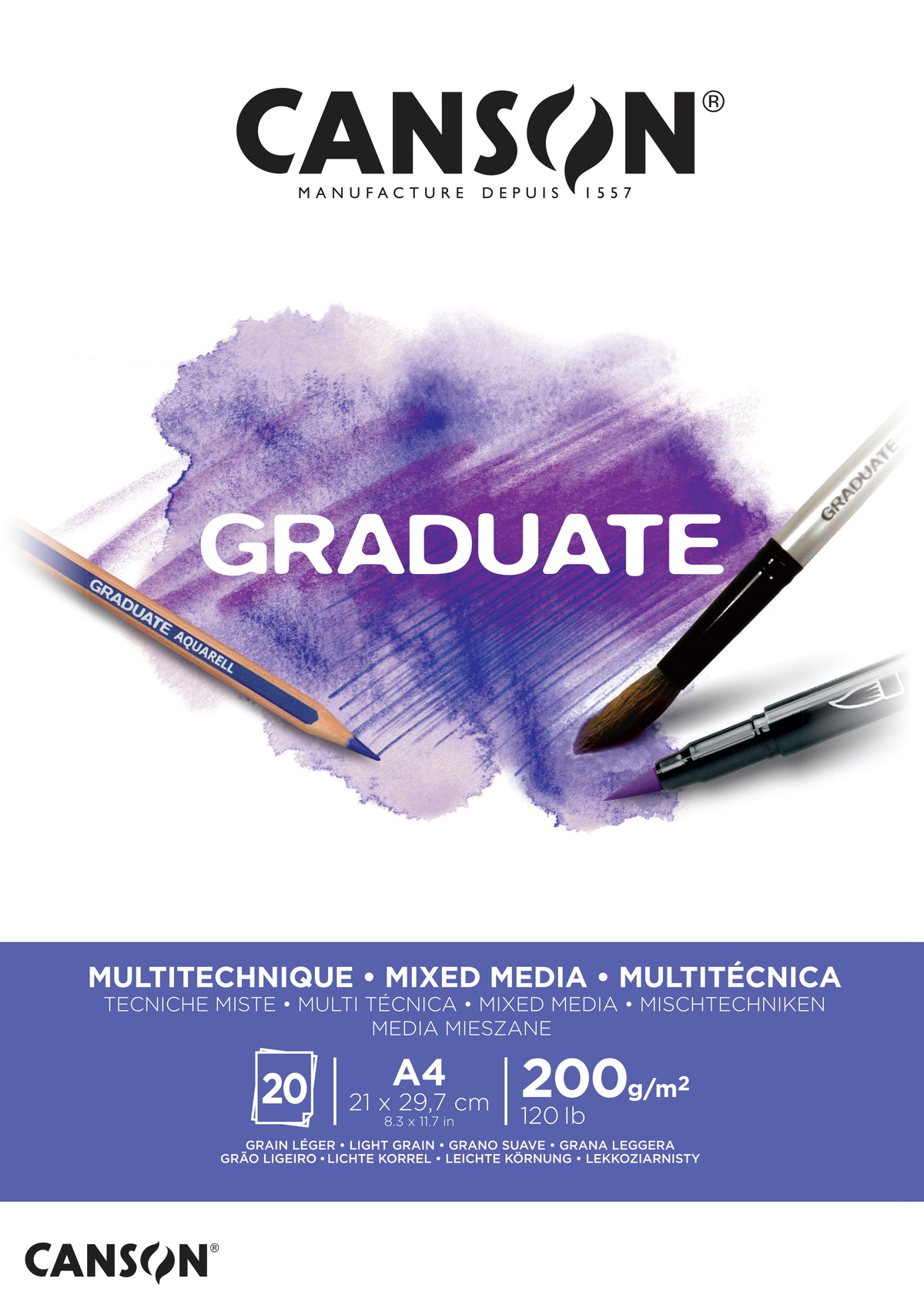 Canson Graduate Mix Media blok bílý 200 g/m² - 20 listů, A4 lepený