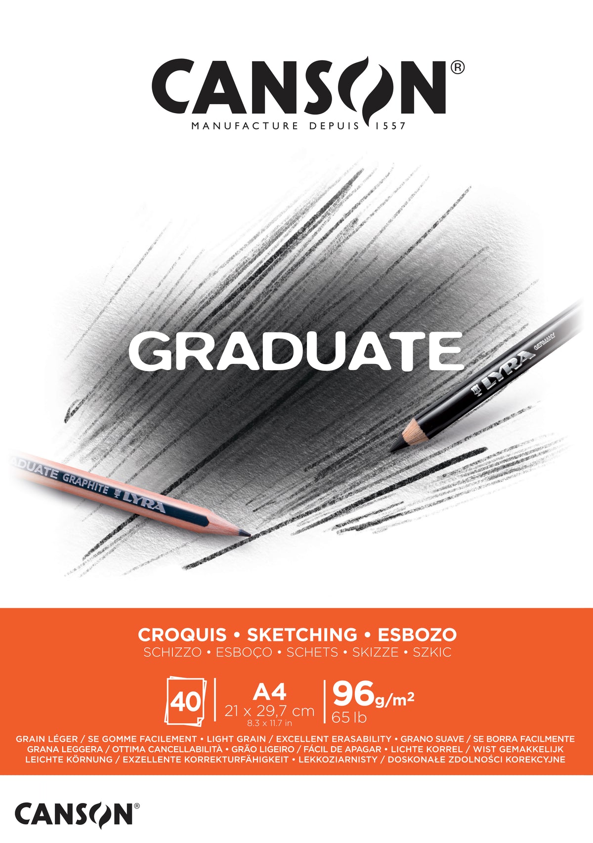 Skicák CANSON Graduate 96 g/m² A4 lepený - 40 listů