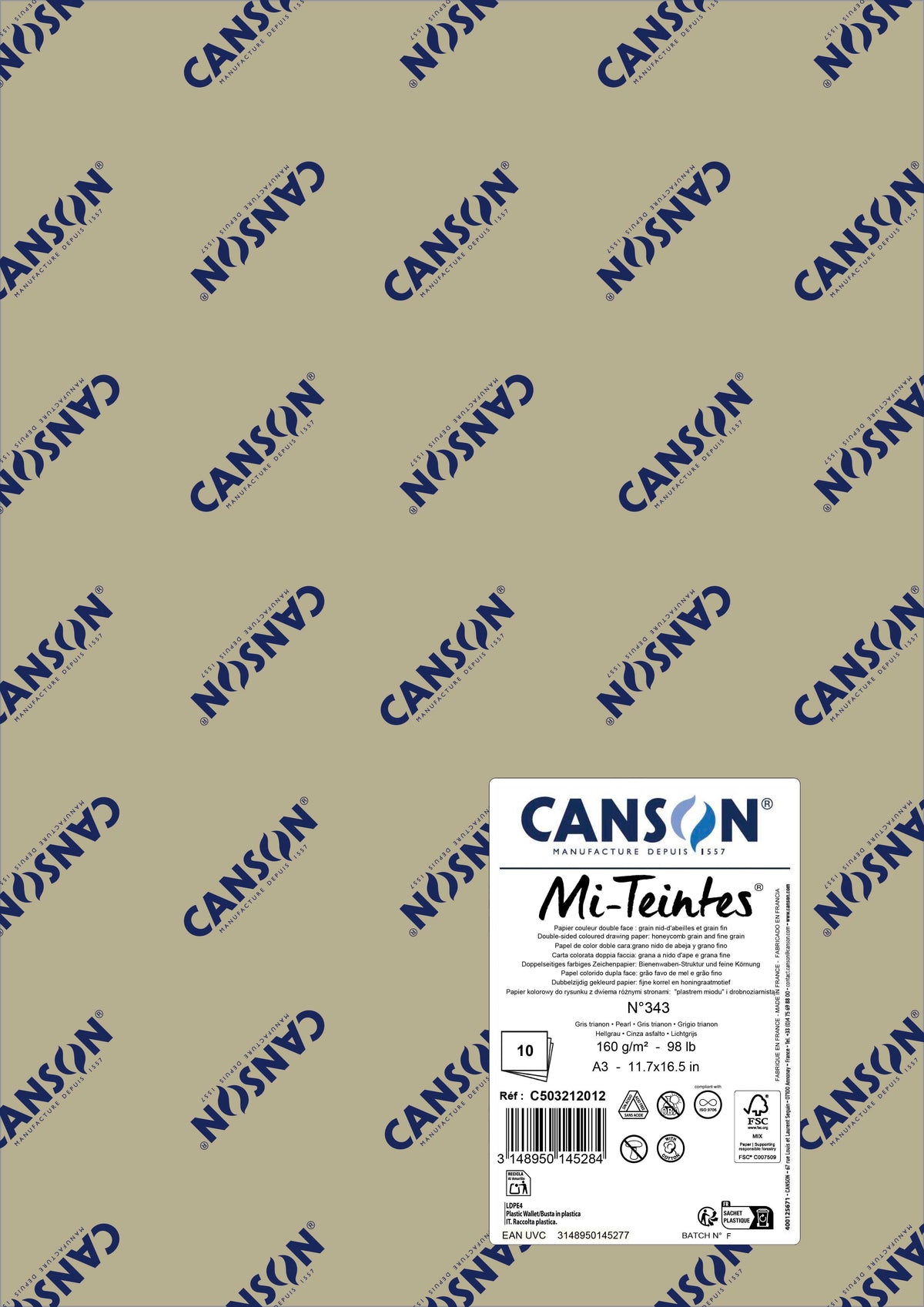Papír na pastel Canson Mi-Teintes A3 160 g - 10 listů – Perlová 343