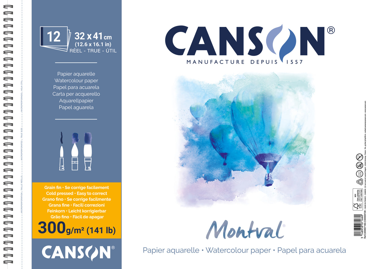 CANSON Montval akvarelový blok CP 300 g/m² 12L 32 x 41 cm kroužková vazba