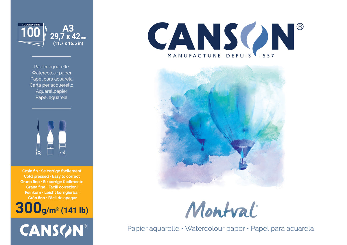 CANSON Montval akvarelový blok CP 300 g/m² - 100 listů A3, lepený
