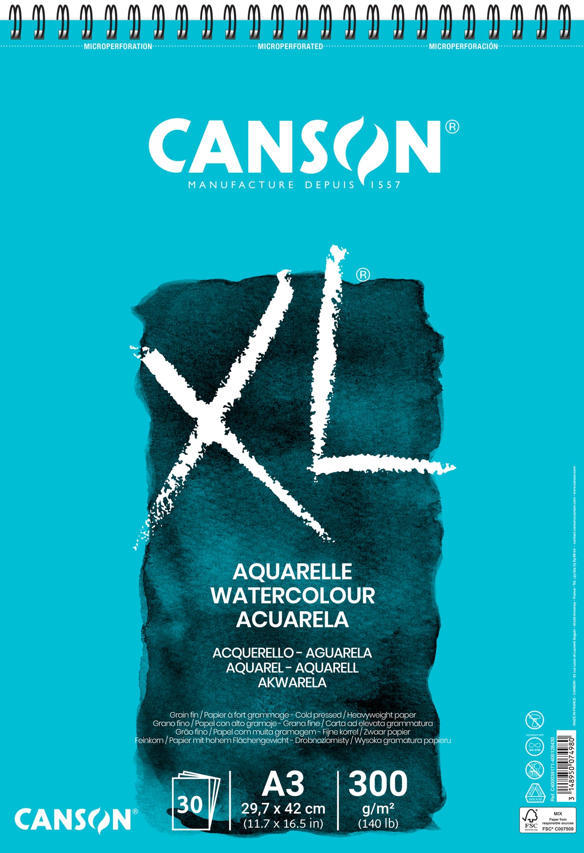 CANSON XL Aquarelle akvarelový blok 300 g/m² A3 - 30 listů, spirála
