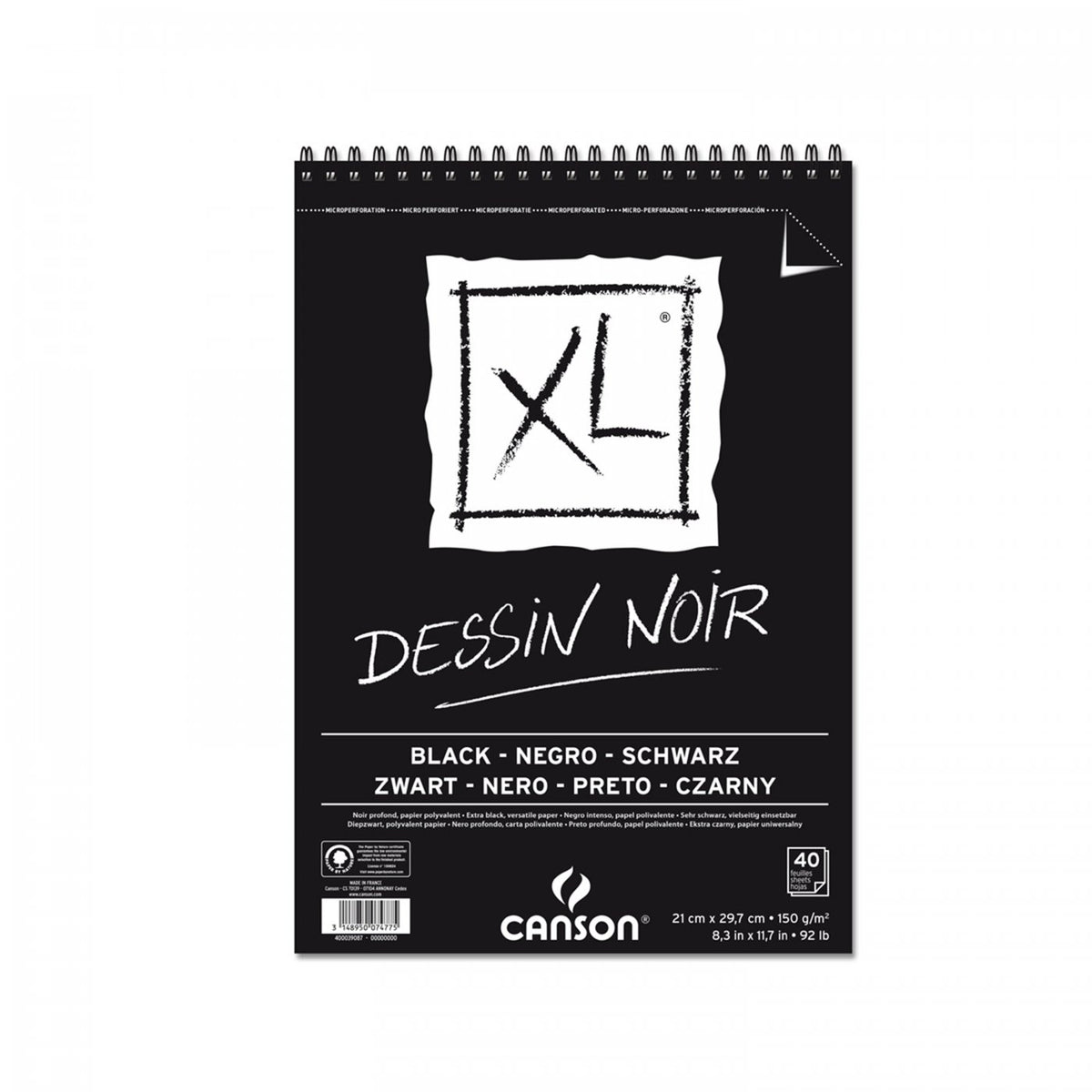 CANSON Canson XL Dessin Black skicák 150 g/m², 40 listů, A4, kroužková vazba