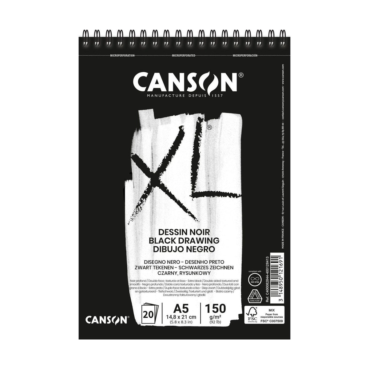 Černý skicovací blok CANSON XL Dessin A5 - 150 g/m², 30 listů