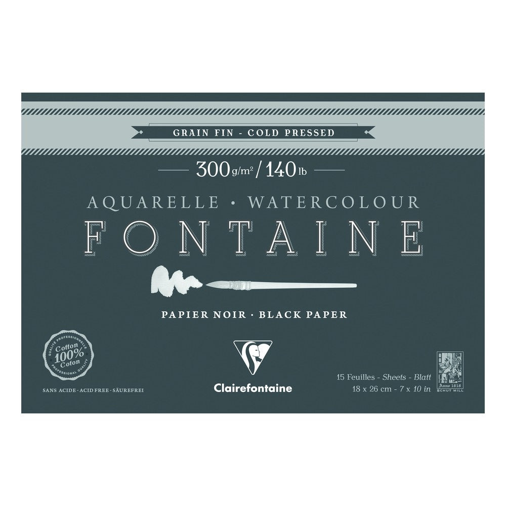 Clairefontaine Fontaine akvarelový blok CP Black 300 g 15L x 26 cm lepený po obvodu – 18