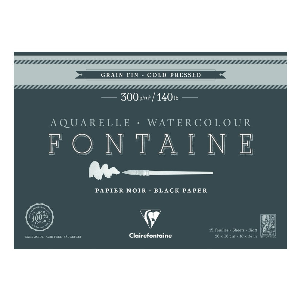 Clairefontaine Fontaine akvarelový blok CP Black 300 g 15L x 26 cm lepený po obvodu – 36