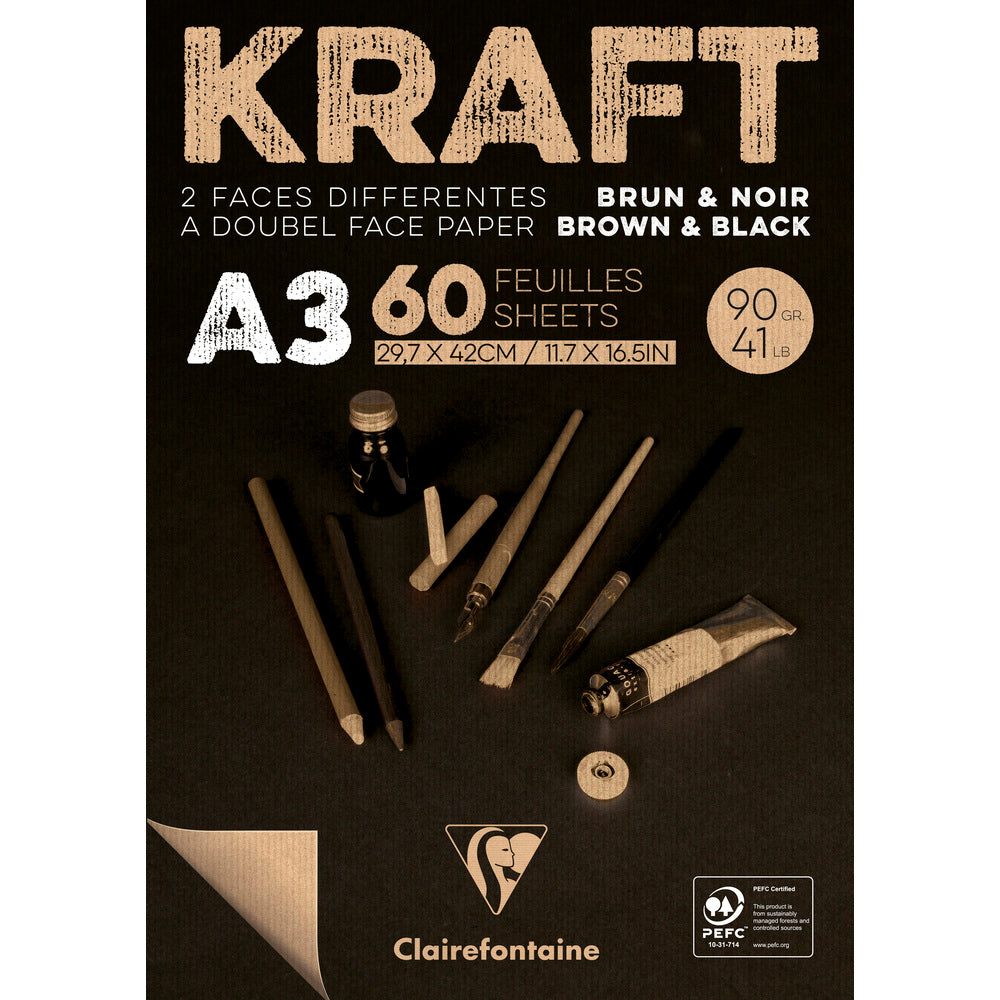 Clairefontaine kraftový blok lepený – 90 g 60L A3 hnědá a černá