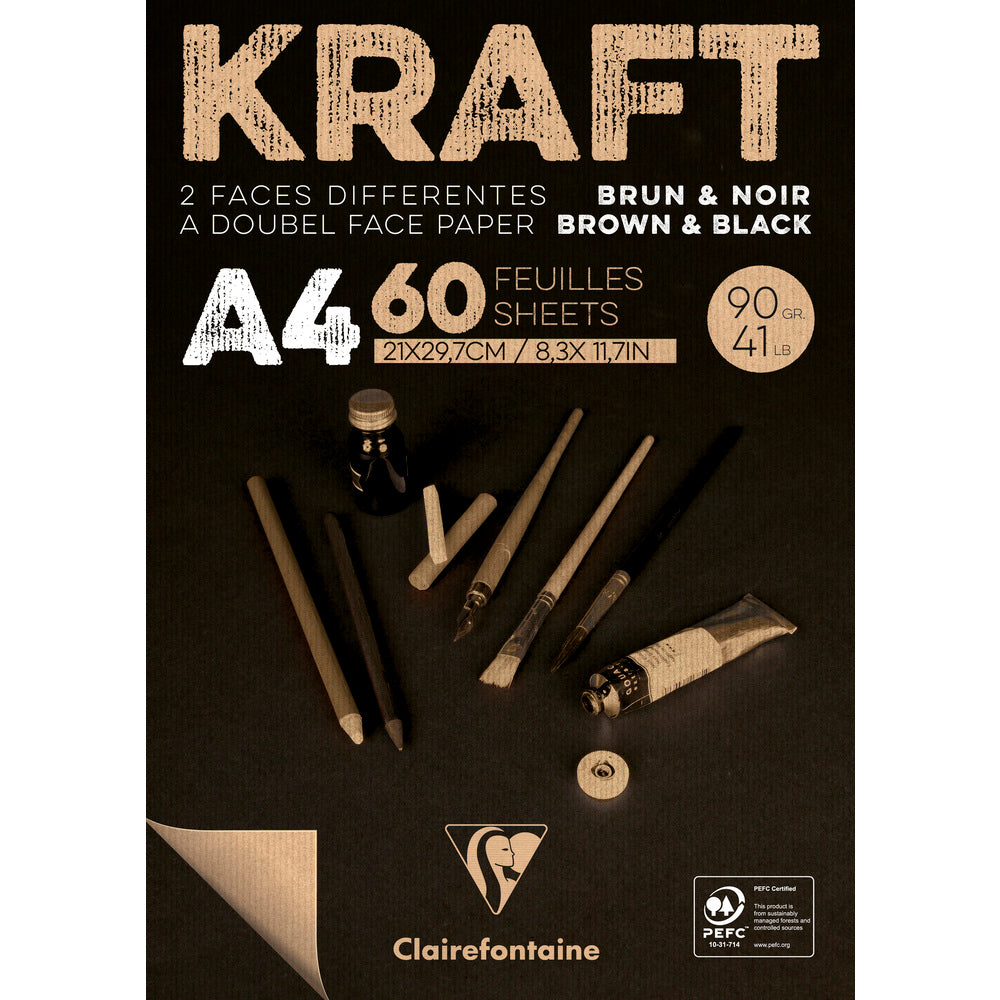 Clairefontaine kraftový blok lepený – 90 g 60L A4 hnědá a černá