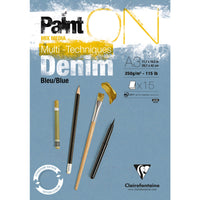 Clairefontaine Paint'On Mix Media blok 250 g lepený – 15L A3 džínová modrá