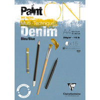 Clairefontaine Paint'On Mix Media blok 250 g lepený – 15L A4 džínová modrá