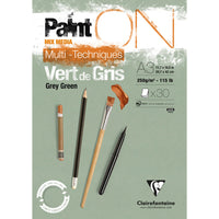 Clairefontaine Paint'On Mix Media blok 250 g lepený – 30L A3 šedozelená