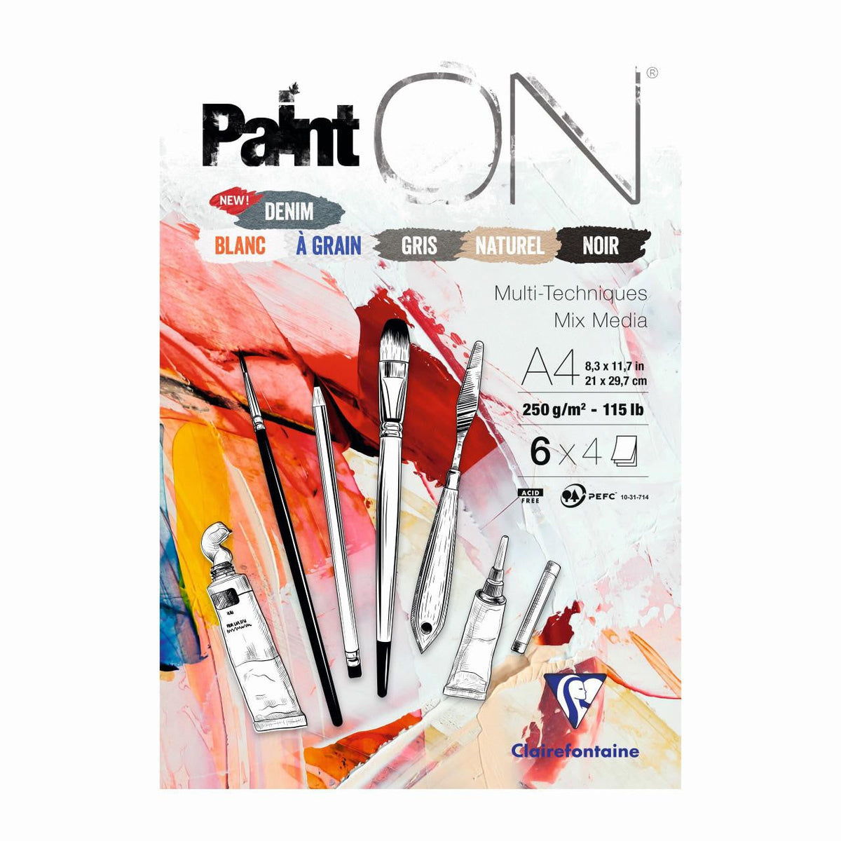 Clairefontaine Paint'On Mix Media blok č. 6 250 g 24L lepený různé barvy