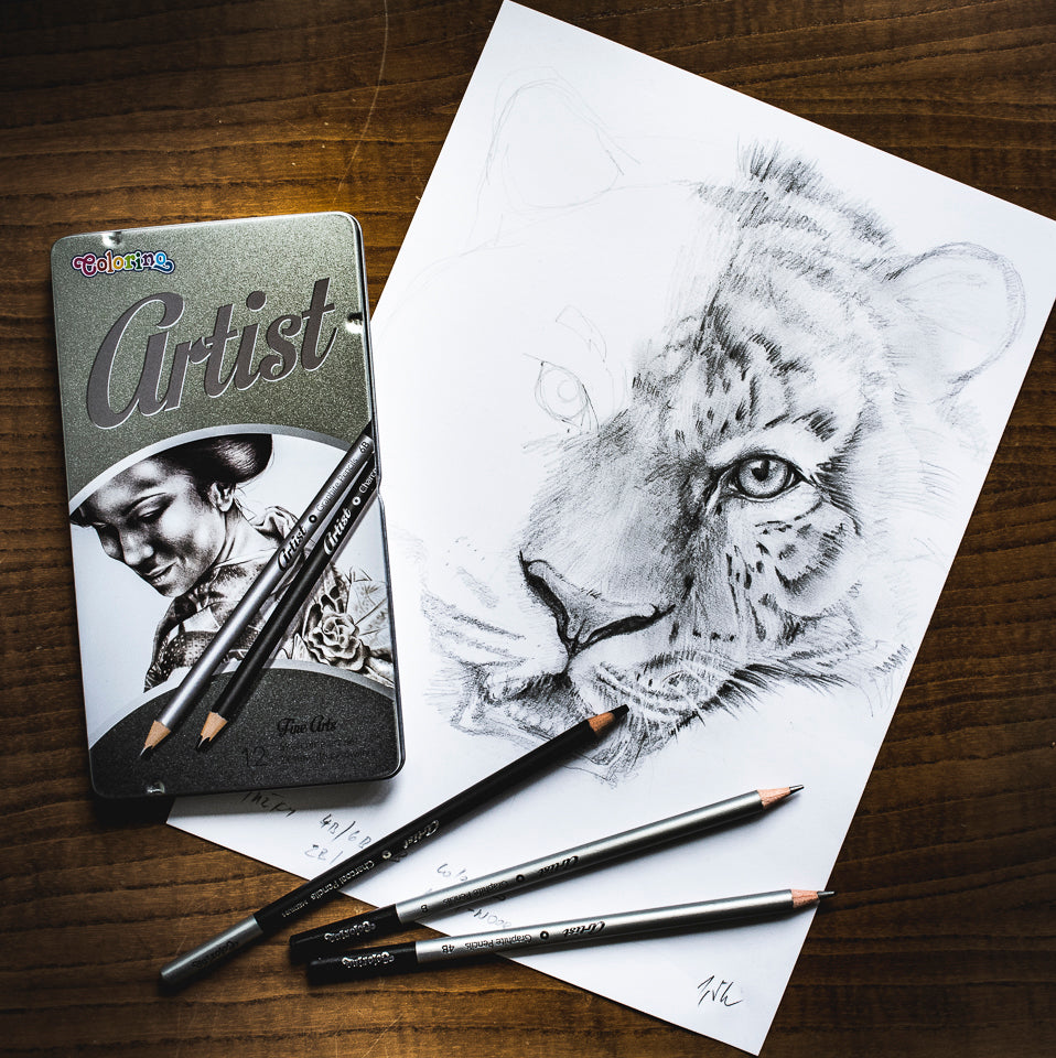 Colorino Artist kreslicí souprava grafitových tužek a uhlů v kovovém boxu