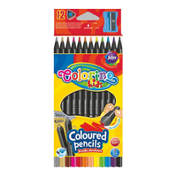 Colorino trojhranné pastelky z černého dřeva s ořezávátkem - 12 barev