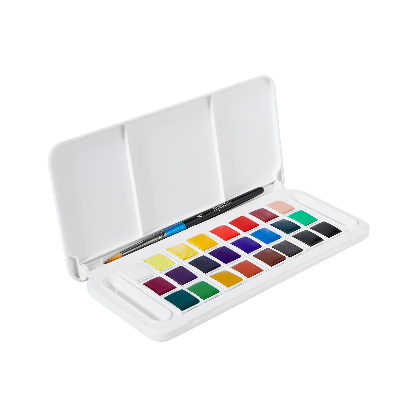 DALER ROWNEY Aquafine akvarelová cestovní sada 24 půlpánviček se štětcem