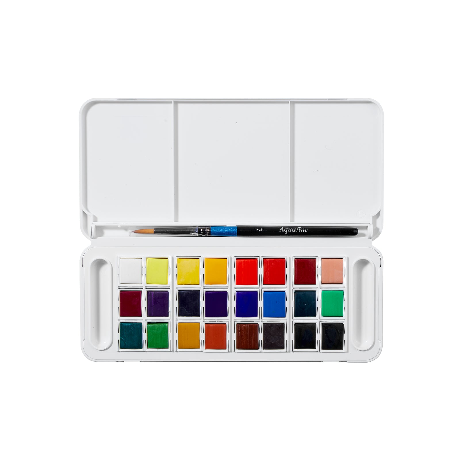 DALER ROWNEY Aquafine akvarelová cestovní sada 24 půlpánviček se štětcem