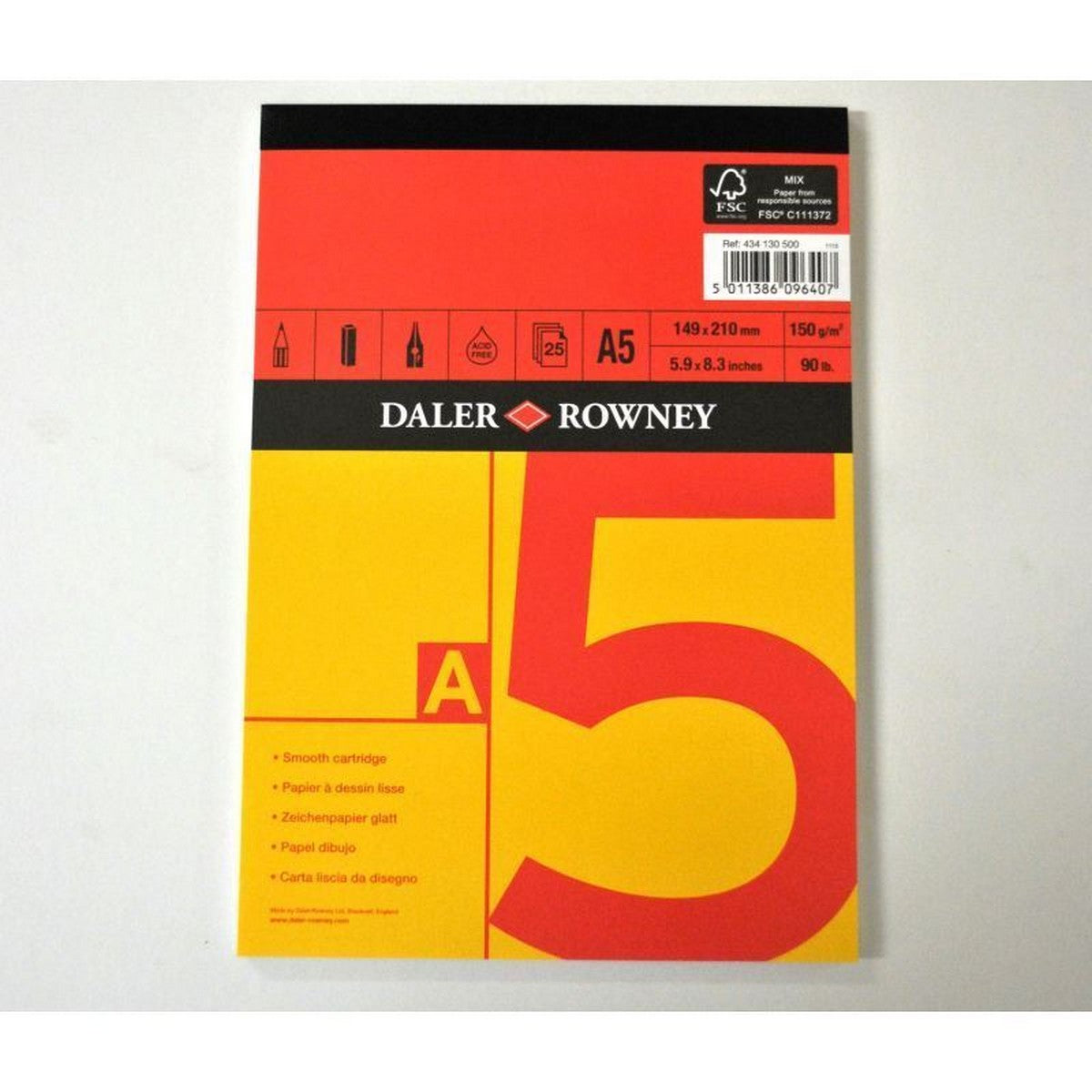 DALER ROWNEY Red & Yellow skicák A5 150 g/m² 25 listů lepený