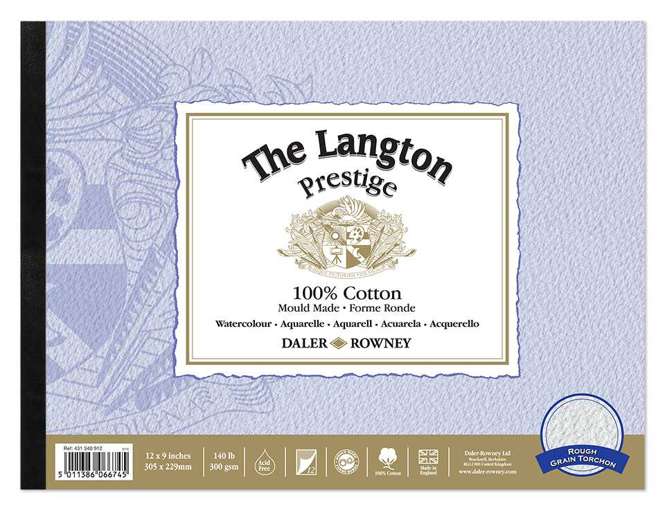 DALER ROWNEY The Langton Prestige akvarelový blok CP Natural White 300 g 12L 25,4 x 35,6 cm – R Natural White 300 g, 12 listov - 22,9 x 30,5 cm