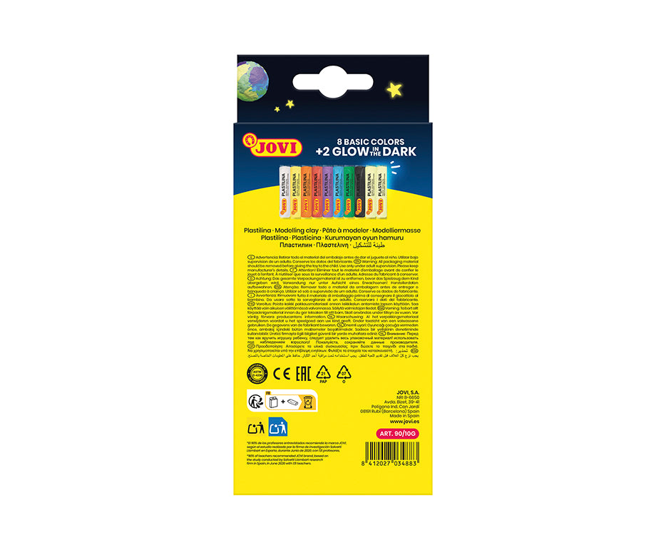 JOVI Glow přírodní plastelína 10 x 15 g – 8 barev + 2 svítící ve tmě