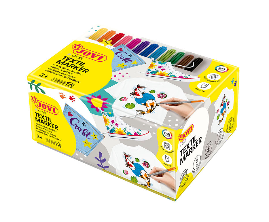 Fixy na textil JOVI Jovidecor Textil se štětcovým hrotem – 48 ks / 12 barev