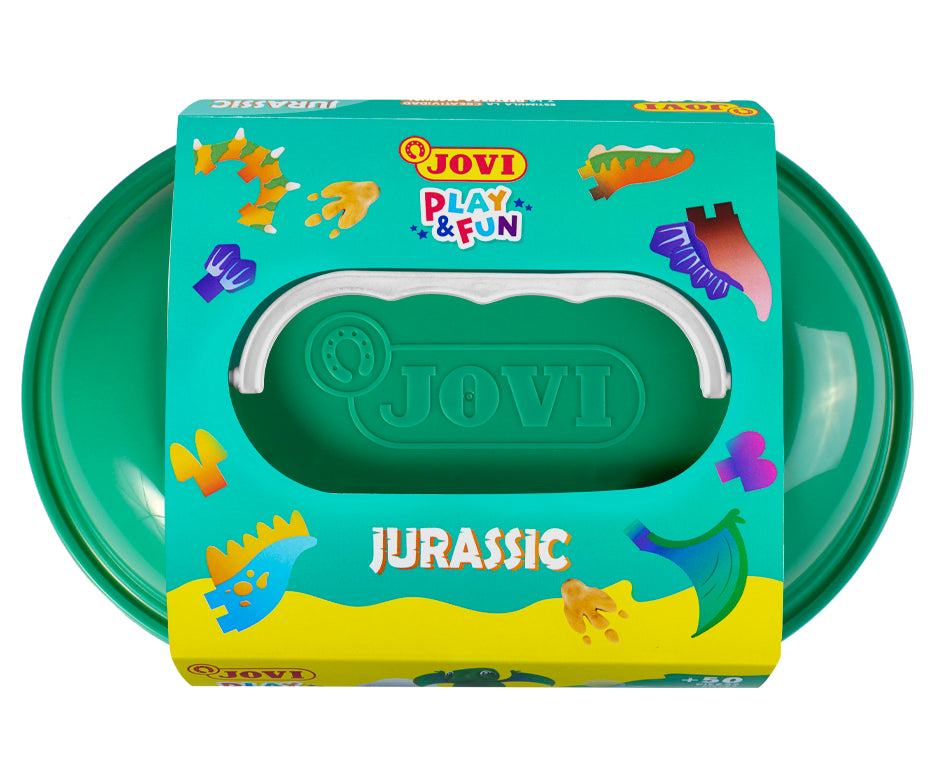 JOVI Play&Fun přírodní plastelína v kufříku Jurassic – sada s příslušenstvím