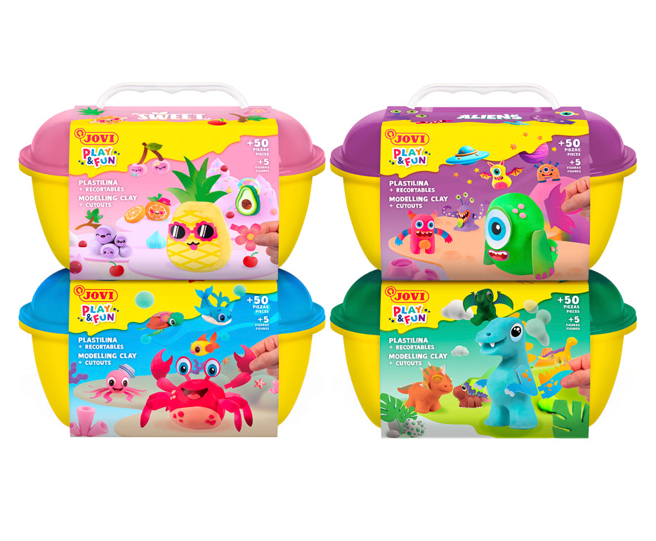JOVI Play&Fun přírodní plastelína v kufříku Jurassic – sada s příslušenstvím